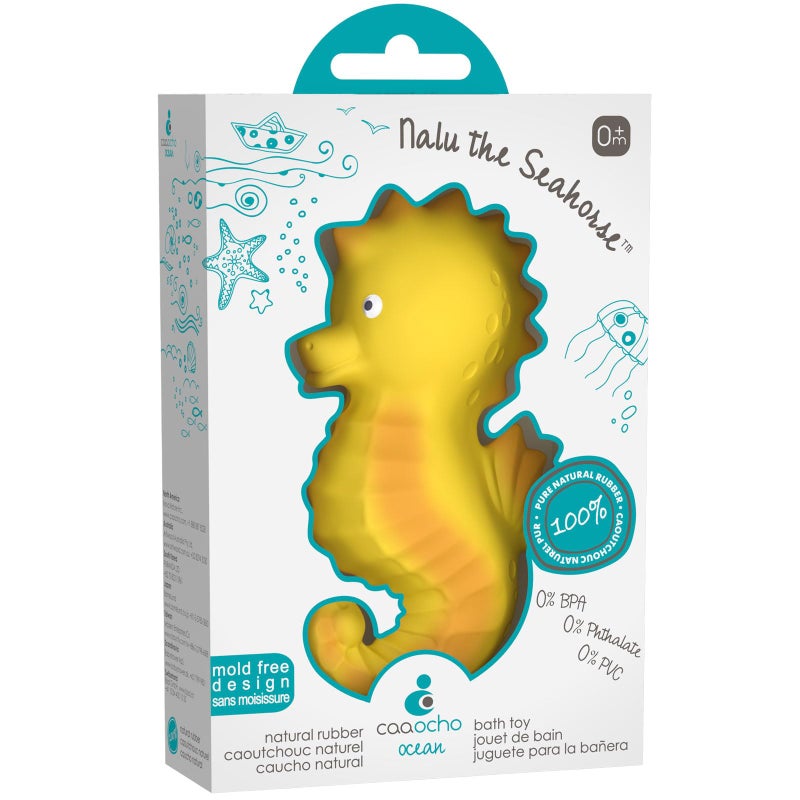 caaocho Pure Natural Rubber Bath Toy - Nalu The Seahorse - Hole Free Bath Toys, BPA Free Bath Toys for Infants, Without Holes Sealed Natural Rubber Baby Toy - Image 1
